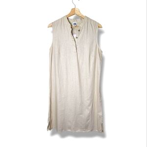 NWT Anne Klein Shift Dress Sz 6 Neutral Linen-Look Split Neck Back Pleat